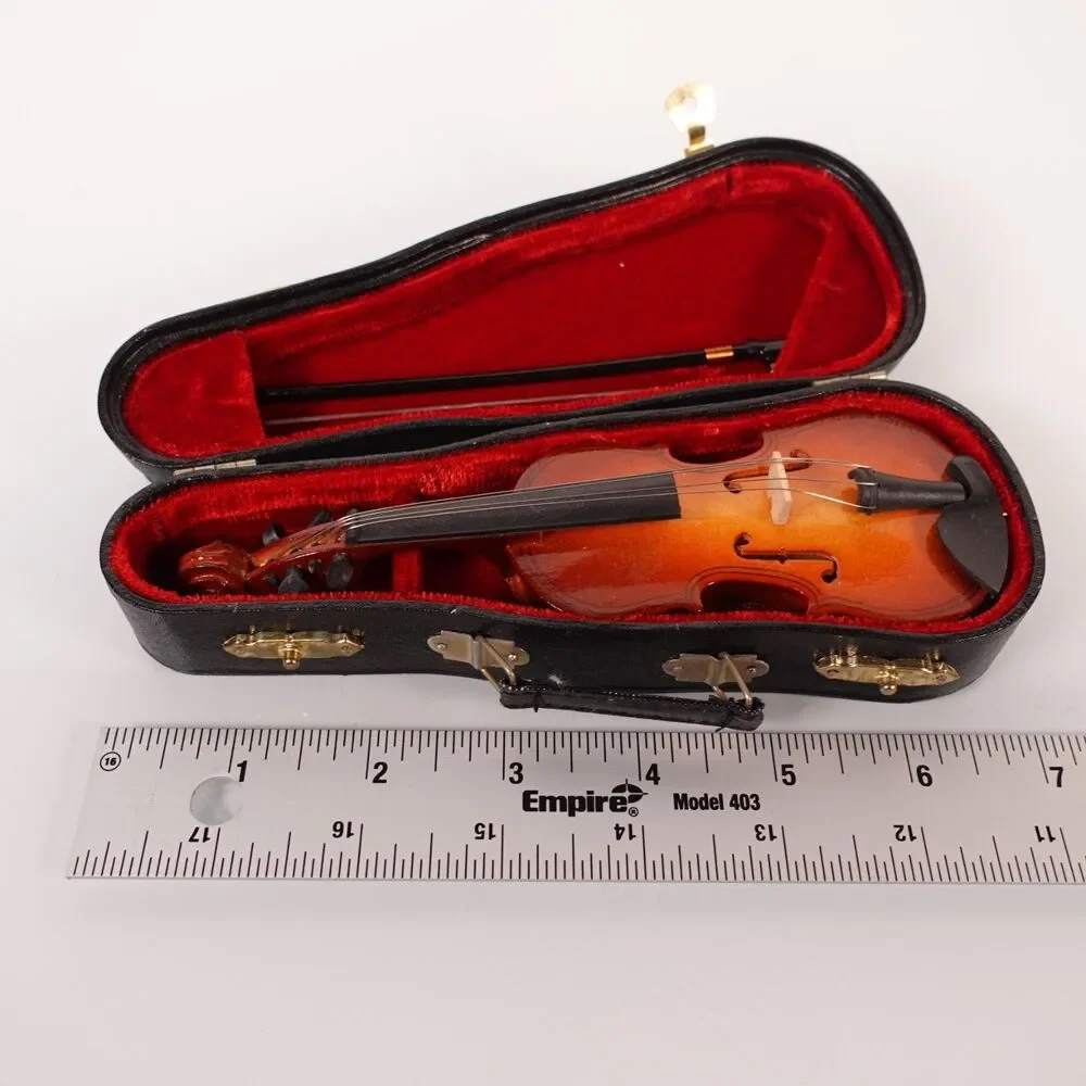 Vintage Wooden Miniature Cello Violin Musical Instrument with Case and Bow 6”